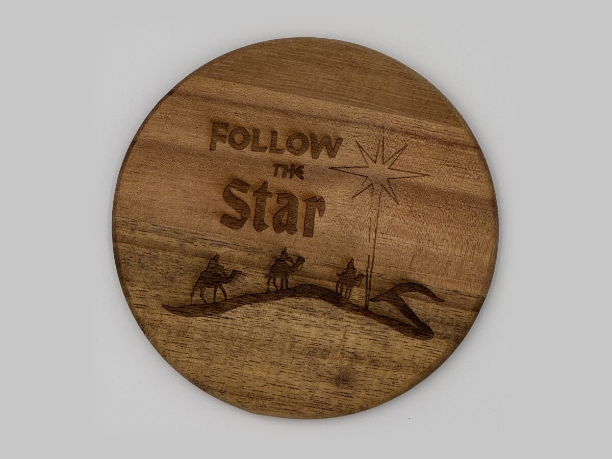Engraved round wood coaster